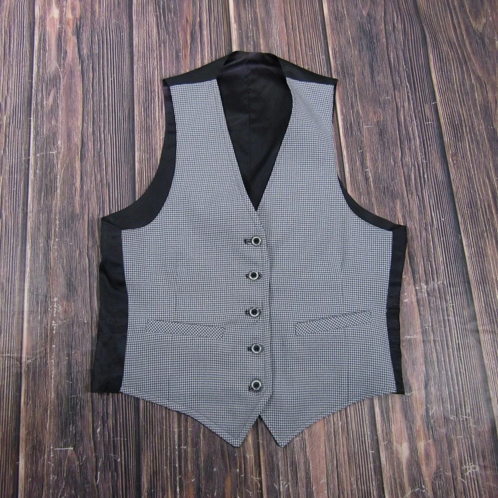Suit Vest Men 40 Blue Polyester Tweed 3 Piece Reversible Belted Formal Waistcoat